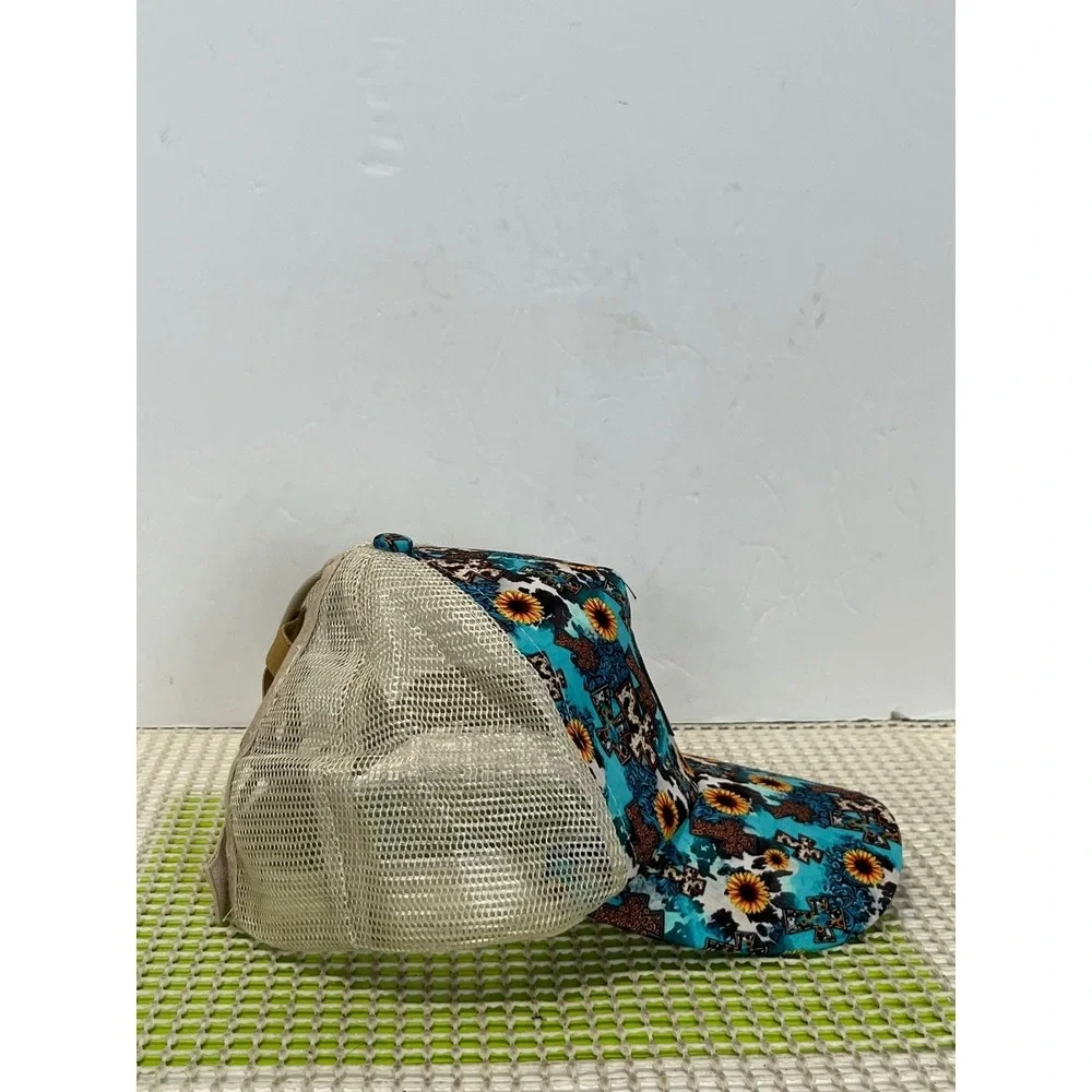 Carhartt Patch Trucker‎ Hat Western Sunflower Cow Print Ponytail Cap